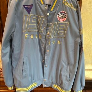 Gray Fashion Varsity Jacket with Yellow Accents